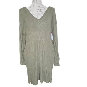Socialite Ladies Size Small Olive Green Double V-Neck Knit Soft Dress w/ Pockets